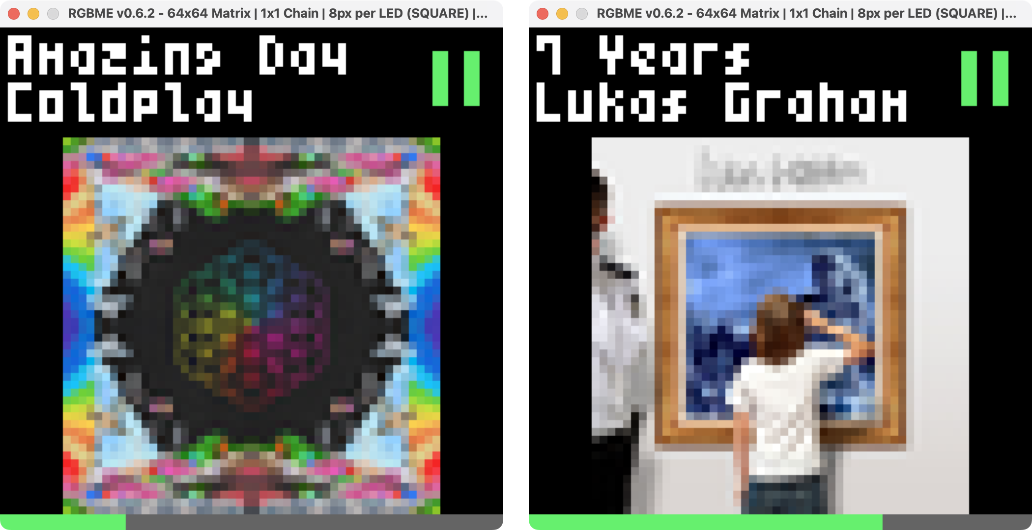rgb matrix showing now playing song details